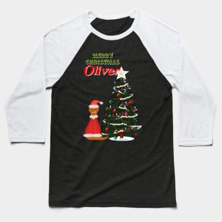 Oliver Dressed as Santa by His Christmas Tree Baseball T-Shirt